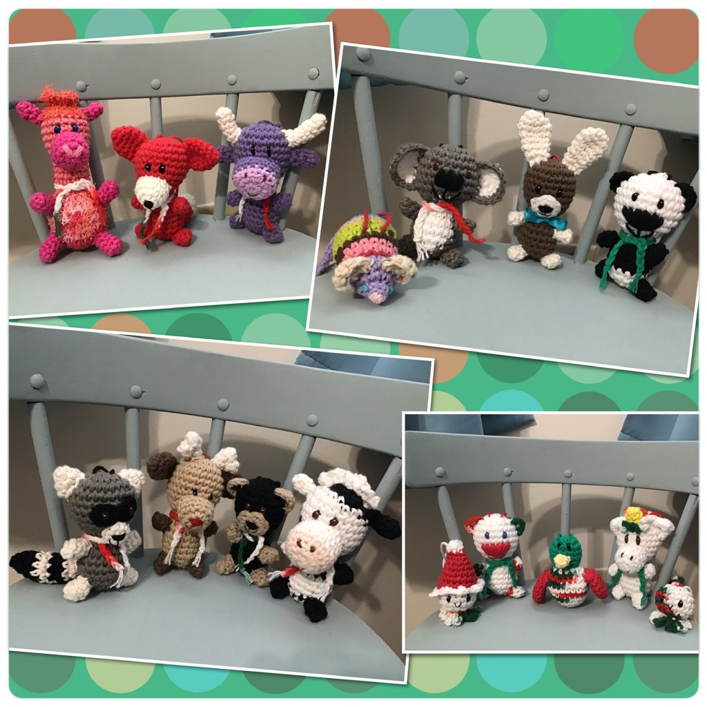 Collage of lots of tiny crochet stuffed animals
