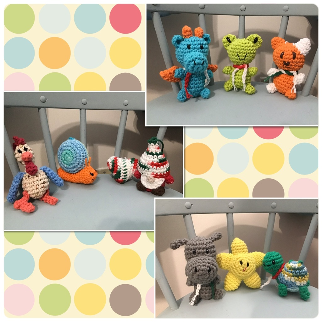 Collage of lots of tiny crochet stuffed animals