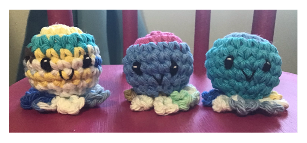 3 tiny octopus stuffies