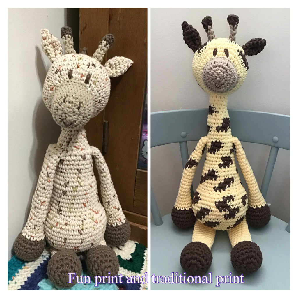 Fun print giraffe and traditional print giraffe