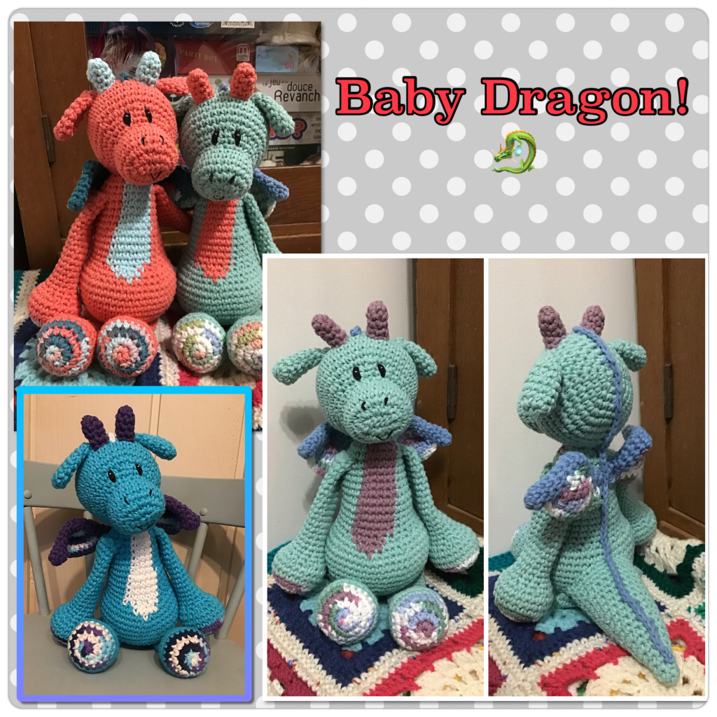 Large Baby dragon stuffies in coral orange, sea-foam, and fun blue