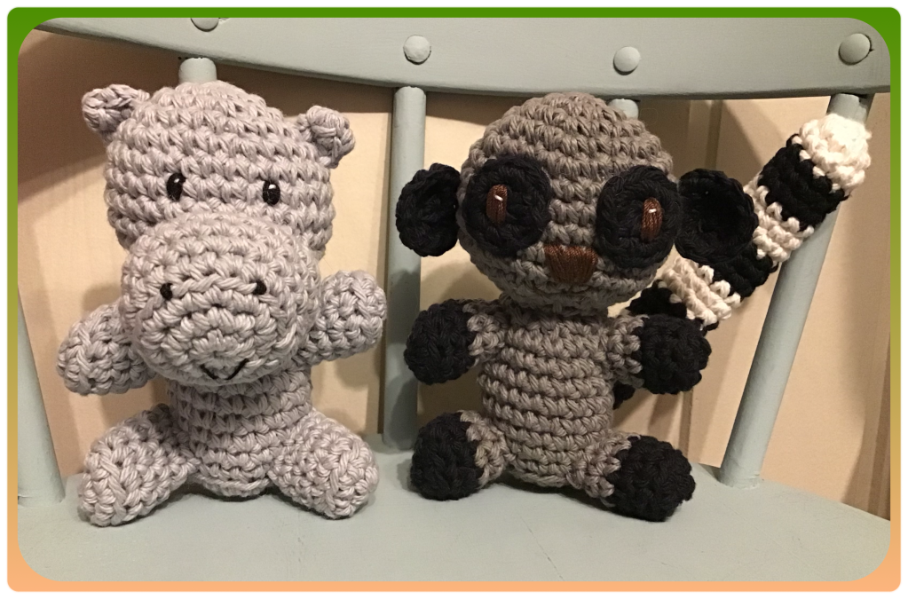 Small hippo and lemur stuffies