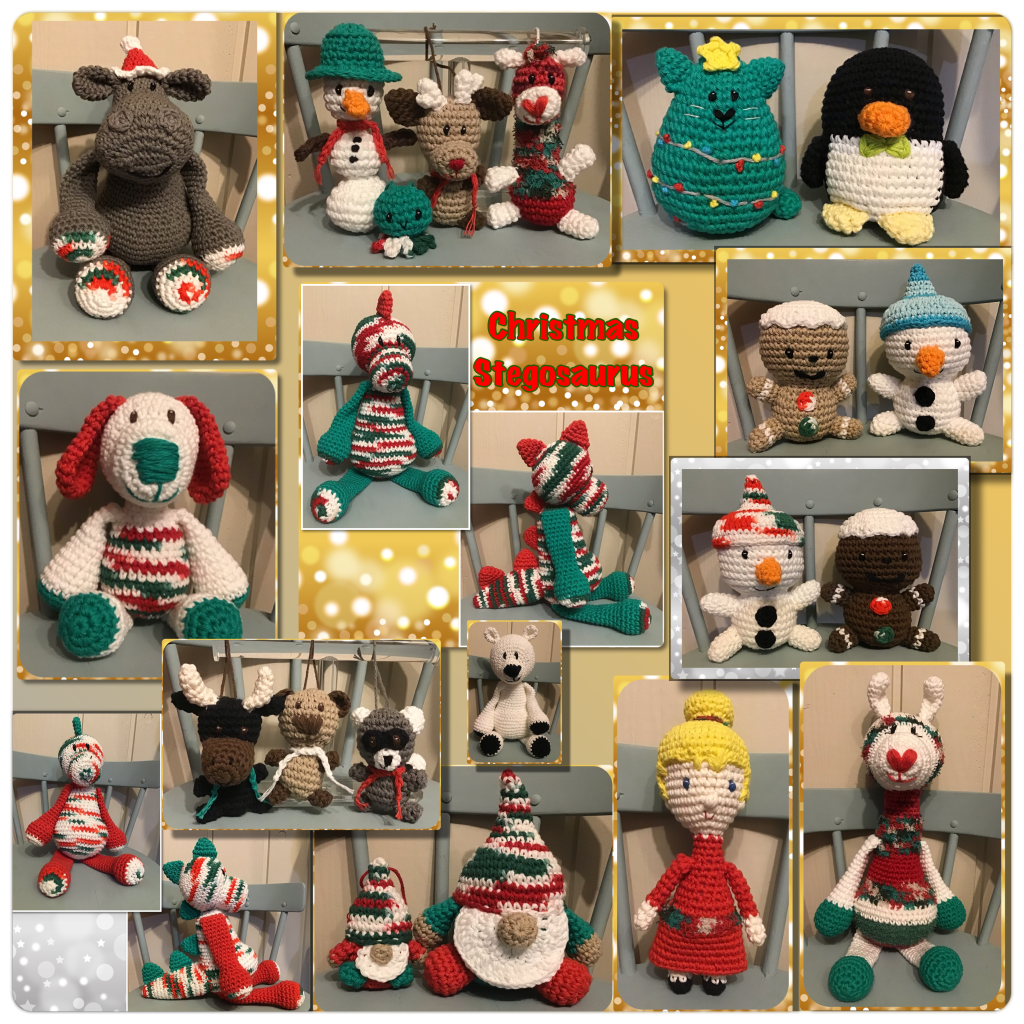 More Christmas stuffies! Snowman, gingerbread man, puppy, stego, hippo, Christmas tree cat, penguin, and more