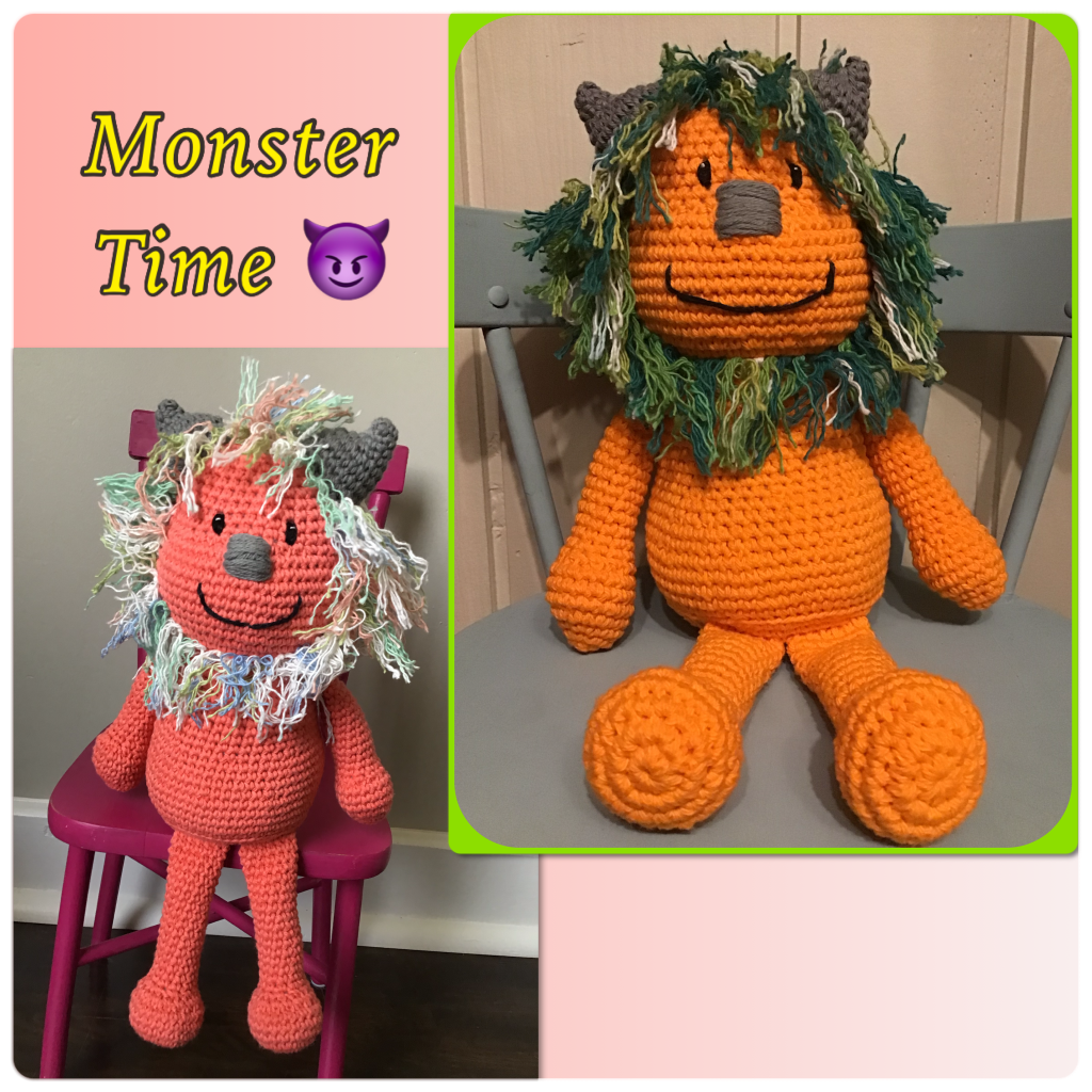 Large Monster stuffies in orange and coral