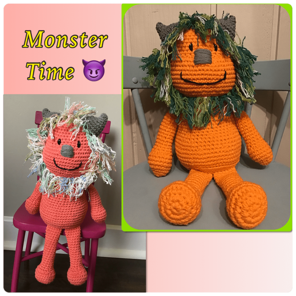 Large Monster stuffies in orange and coral