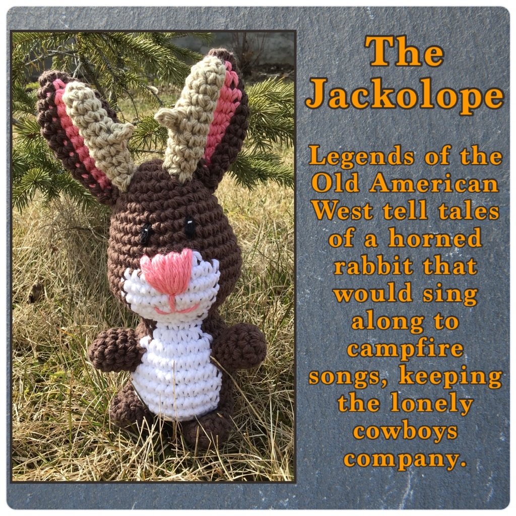 The Jackolope stuffie:
Legends of the Old American West tell tales of a horned rabbit that would sing along to campfire songs, keeping the lonely cowboys company.