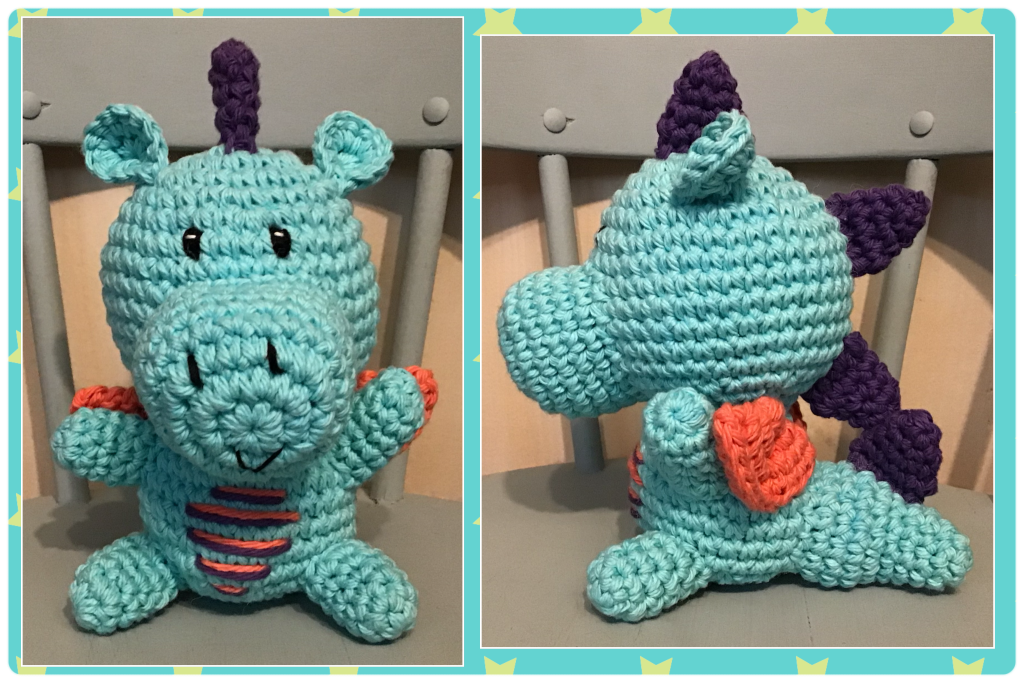 Teal dragon. This is a medium sized stuffie. My own pattern