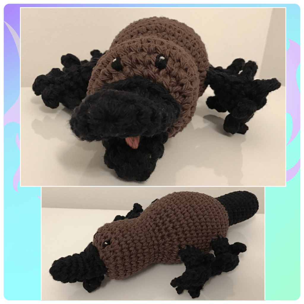 Platypus stuffie collage with 2 views