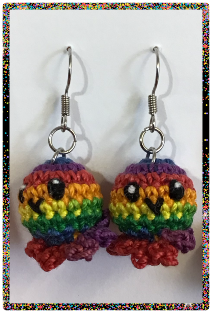 Micro crochet octopus earrings! Combing my love of stuffie making with jewelry making...these are done in rainbow thread