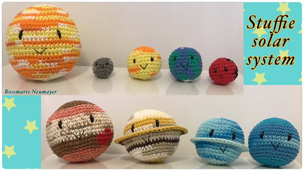 Balls making the plantets of varying size in crochet stuffies