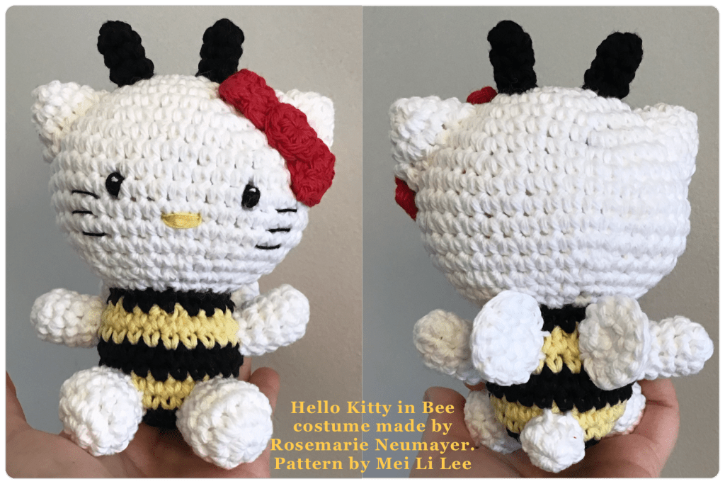 Hello kitty in a bee costume both front and side views